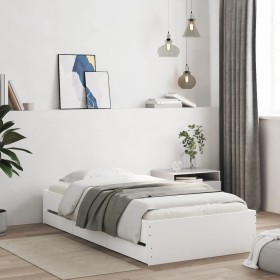 White engineered wood bed with drawers 100x200 cm by , Beds and slatted bases - Ref: Foro24-3207287, Price: 139,99 €, Discoun...