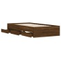 Oak brown engineered wood bed with drawers 100x200 cm by , Beds and slatted bases - Ref: Foro24-3207293, Price: 152,48 €, Dis...