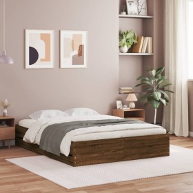 Oak brown engineered wood bed with drawers 120x190 cm by , Beds and slatted bases - Ref: Foro24-3207321, Price: 181,99 €, Dis...