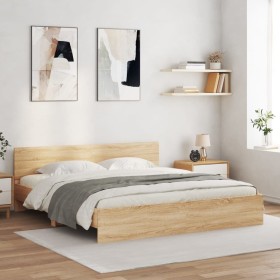 Sonoma oak bed frame with headboard 160x200 cm by , Beds and slatted bases - Ref: Foro24-3207471, Price: 170,67 €, Discount: %