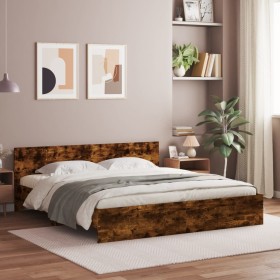 Bed frame with smoked oak headboard 160x200 cm by , Beds and slatted bases - Ref: Foro24-3207473, Price: 188,47 €, Discount: %