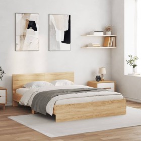 Sonoma oak bed frame with headboard 150x200 cm by , Beds and slatted bases - Ref: Foro24-3207478, Price: 164,99 €, Discount: %