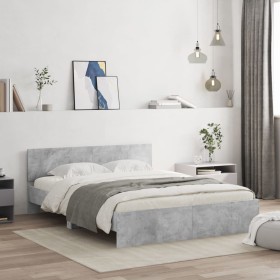 Concrete gray bed frame with headboard 140x200 cm by , Beds and slatted bases - Ref: Foro24-3207486, Price: 178,72 €, Discoun...