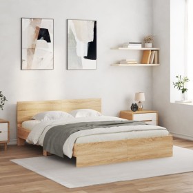 Bed frame with Sonoma oak headboard 140x190 cm by , Beds and slatted bases - Ref: Foro24-3207499, Price: 149,99 €, Discount: %