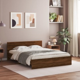 Bed frame with oak brown headboard 140x190 cm by , Beds and slatted bases - Ref: Foro24-3207503, Price: 154,99 €, Discount: %