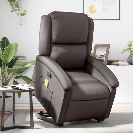 Sillón reclinable masaje elevable cuero auténtico marrón oscuro de , Sillones - Ref: Foro24-3204267, Precio: 402,17 €, Descue...