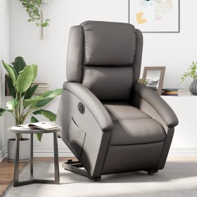 Sillón reclinable eléctrico elevable cuero auténtico gris de , Sillones - Ref: Foro24-3204273, Precio: 447,45 €, Descuento: %