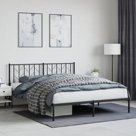 Estructura de cama con cabecero metal negro 160x200 cm de , Camas y somieres - Ref: Foro24-374440, Precio: 120,99 €, Descuent...