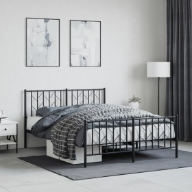 Black metal headboard and footboard bed frame 135x190cm by , Beds and slatted bases - Ref: Foro24-374454, Price: 100,99 €, Di...