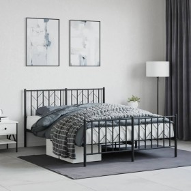 Black metal headboard and footboard bed frame 140x200cm by , Beds and slatted bases - Ref: Foro24-374456, Price: 116,99 €, Di...