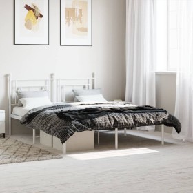 Metal bed frame with white headboard 150x200 cm by , Beds and slatted bases - Ref: Foro24-374390, Price: 92,99 €, Discount: %