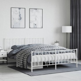 Metal bed frame with headboard and white footboard 160x200 cm by , Beds and slatted bases - Ref: Foro24-374507, Price: 105,99...