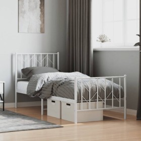 Metal bed frame with headboard and footboard white 75x190 cm by , Beds and slatted bases - Ref: Foro24-374494, Price: 65,99 €...