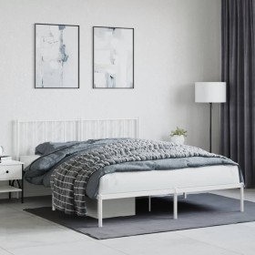 Estructura de cama con cabecero metal blanca 160x200 cm de , Camas y somieres - Ref: Foro24-374489, Precio: 115,36 €, Descuen...