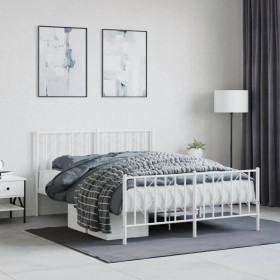 Metal bed frame with headboard and white footboard 140x200 cm by , Beds and slatted bases - Ref: Foro24-374505, Price: 108,20...