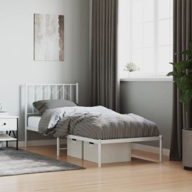 Metal bed frame with white headboard 80x200 cm by , Beds and slatted bases - Ref: Foro24-374477, Price: 59,99 €, Discount: %