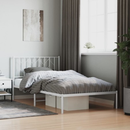 Estructura de cama de metal con cabecero blanco 107x203 cm de , Camas y somieres - Ref: Foro24-374482, Precio: 62,99 €, Descu...