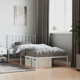 Estructura de cama de metal con cabecero blanco 100x190 cm de , Camas y somieres - Ref: Foro24-374480, Precio: 61,99 €, Descu...