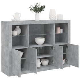 Sideboard with LED light 3 pieces concrete gray engineered wood by , Sideboards - Ref: Foro24-3209110, Price: 216,99 €, Disco...