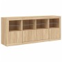 Sideboard with LED lights Sonoma oak 163x37x67 cm by , Sideboards - Ref: Foro24-3209074, Price: 181,11 €, Discount: %