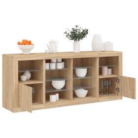 Sideboard with LED lights Sonoma oak 163x37x67 cm by , Sideboards - Ref: Foro24-3209095, Price: 169,99 €, Discount: %