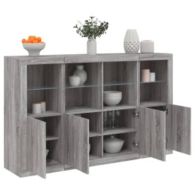 Sideboard with LED Light 3 Pieces Sonoma Gray Engineered Wood by , Sideboards - Ref: Foro24-3209119, Price: 243,71 €, Discoun...