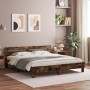 Smoked oak engineered wood bed with headboard 200x200 cm by , Beds and slatted bases - Ref: Foro24-3207396, Price: 162,75 €, ...