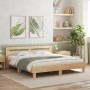 Sonoma oak bed frame with headboard and LED lights 200x200 cm by , Beds and slatted bases - Ref: Foro24-3207520, Price: 171,1...