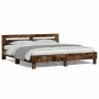 Smoked oak bed frame with headboard and LED lights 200x200cm by , Beds and slatted bases - Ref: Foro24-3207522, Price: 169,98...