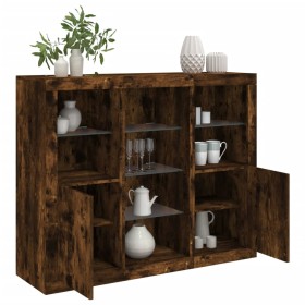 Sideboard with LED light 3 pieces engineered wood smoked oak by , Sideboards - Ref: Foro24-3209125, Price: 182,89 €, Discount: %