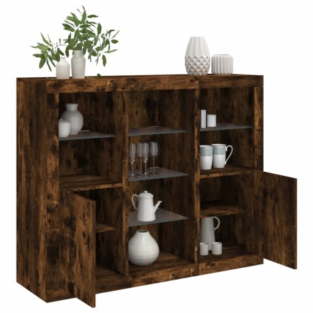 Sideboard with LED light 3 pieces engineered wood smoked oak by , Sideboards - Ref: Foro24-3209125, Price: 183,71 €, Discount: %