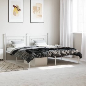 Metal bed frame with white headboard 180x200 cm by , Beds and slatted bases - Ref: Foro24-374392, Price: 99,99 €, Discount: %