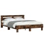 Bed frame headboard and LED lights smoked oak 150x200cm by , Beds and slatted bases - Ref: Foro24-3207543, Price: 151,01 €, D...