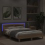 Estructura de cama cabecero y luces LED roble Sonoma 140x200 cm de , Camas y somieres - Ref: Foro24-3207548, Precio: 149,96 €...