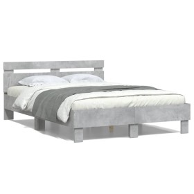 Concrete gray engineered wood bed with headboard 135x190 cm by , Beds and slatted bases - Ref: Foro24-3207444, Price: 141,99 ...