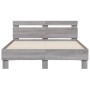 Sonoma gray engineered wood bed with headboard 135x190 cm by , Beds and slatted bases - Ref: Foro24-3207446, Price: 144,07 €,...