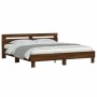 Oak brown engineered wood bed with headboard 160x200 cm by , Beds and slatted bases - Ref: Foro24-3207412, Price: 167,52 €, D...