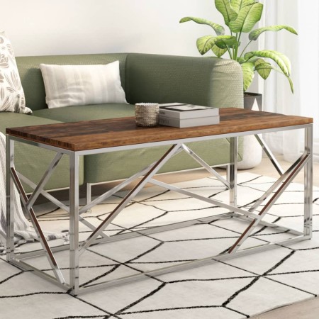 Silver Stainless Steel and Solid Wood Coffee Table by , Coffee table - Ref: Foro24-349941, Price: 89,99 €, Discount: %