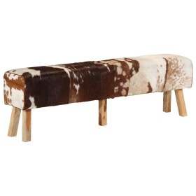 Brown and white genuine goat leather bench 160x28x50 cm by , Benches for halls and storage - Ref: Foro24-355846, Price: 253,9...