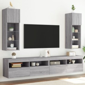 TV cabinets with LED lights 2 pcs Sonoma gray 30.5x30x90 cm by , TV Furniture - Ref: Foro24-837012, Price: 91,99 €, Discount: %