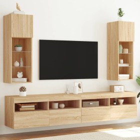 Muebles de TV con luces LED 2 uds roble Sonoma 30,5x30x90 cm de , Muebles TV - Ref: Foro24-837006, Precio: 100,99 €, Descuent...