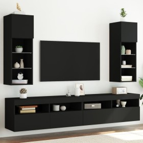 TV cabinets with LED lights 2 pcs black 30.5x30x90 cm by , TV Furniture - Ref: Foro24-837004, Price: 98,02 €, Discount: %