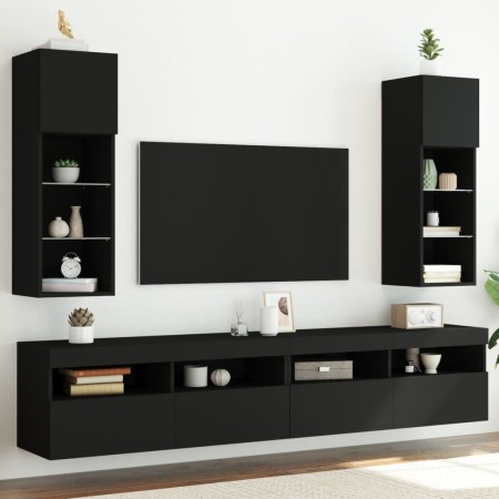 Muebles de TV con luces LED 2 uds negro 30,5x30x90 cm de , Muebles TV - Ref: Foro24-837004, Precio: 109,66 €, Descuento: %