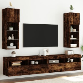 TV cabinets with LED lights 2 pcs smoked oak 30.5x30x90 cm by , TV Furniture - Ref: Foro24-837010, Price: 87,99 €, Discount: %