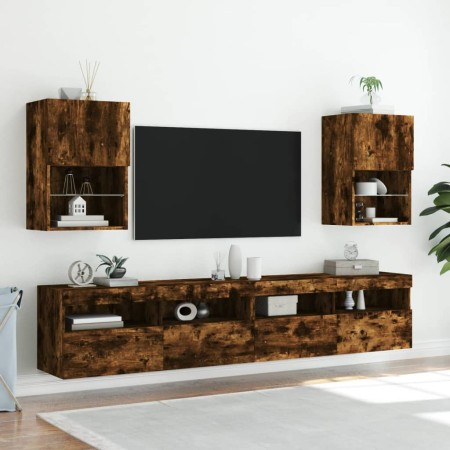 TV-Schränke mit LED-Leuchten, 2 Stück, geräucherte Eiche, 40,5 x 30 x 60 cm von , TV-Möbel - Ref: Foro24-837038, Preis: 80,39...