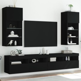 TV cabinets with LED lights 2 pcs black 40.5x30x90 cm by , TV Furniture - Ref: Foro24-837046, Price: 114,93 €, Discount: %