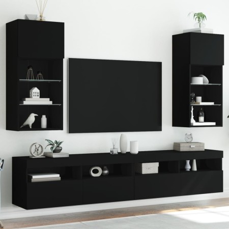 TV cabinets with LED lights 2 pcs black 40.5x30x90 cm by , TV Furniture - Ref: Foro24-837046, Price: 115,07 €, Discount: %