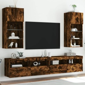 TV cabinets with LED lights 2 pcs smoked oak 40.5x30x90 cm by , TV Furniture - Ref: Foro24-837052, Price: 97,09 €, Discount: %