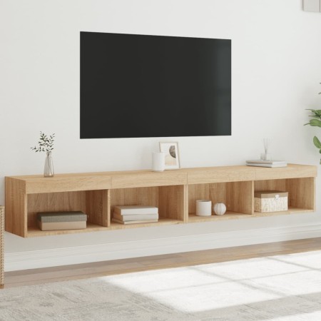 Muebles de TV con luces LED 2 uds roble Sonoma 100x30x30 cm de , Muebles TV - Ref: Foro24-837160, Precio: 87,88 €, Descuento: %