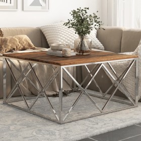 Silver Stainless Steel and Solid Wood Coffee Table by , Coffee table - Ref: Foro24-349981, Price: 188,99 €, Discount: %